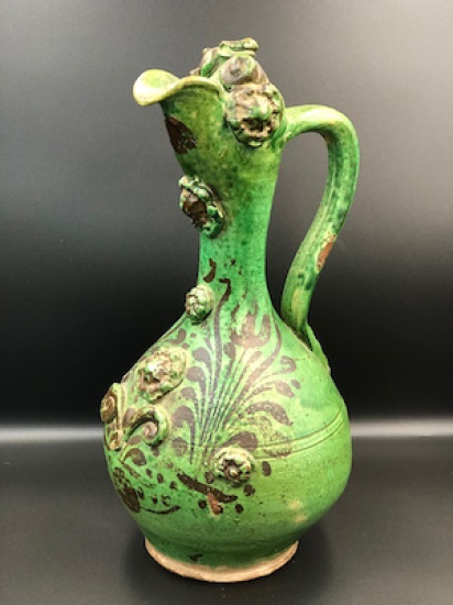 ORJINAL 19 YY ÇANAKKALE KULPLU NADİR YEŞİL RENKLİ SIRLI KIRMIZI HAMURLU TESTİ KUSURSUZ