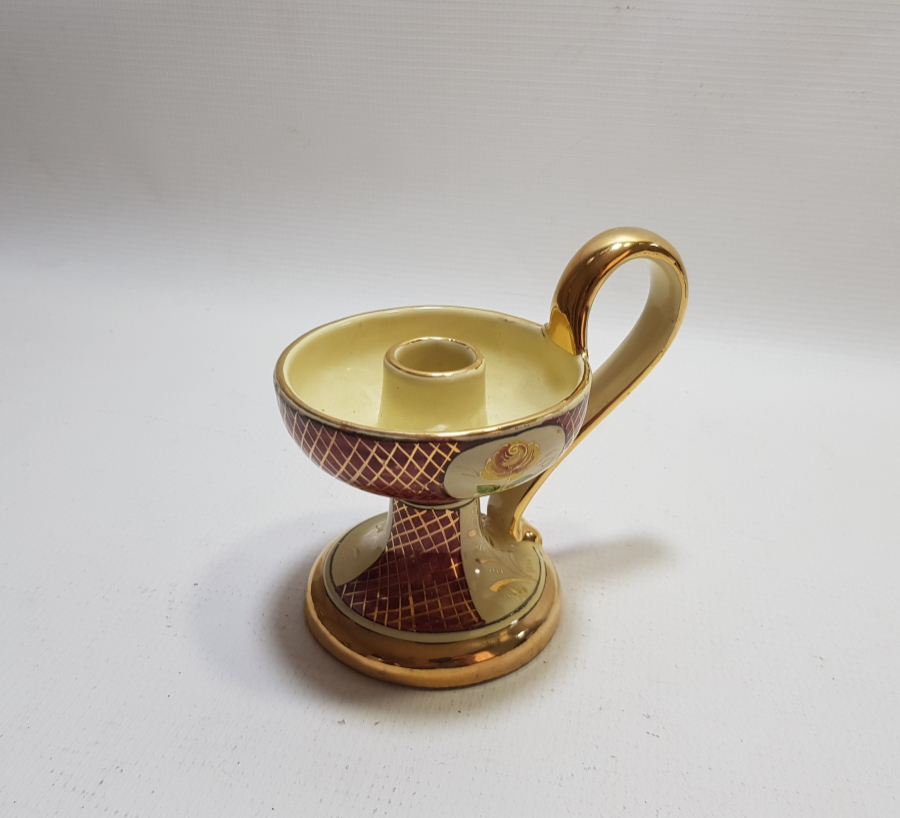 ÜZERİ EL BOYAMA VE ALTIN VARAKLI SANATÇI İMZALI ANTİKA PORSELEN EL MUMLUĞU