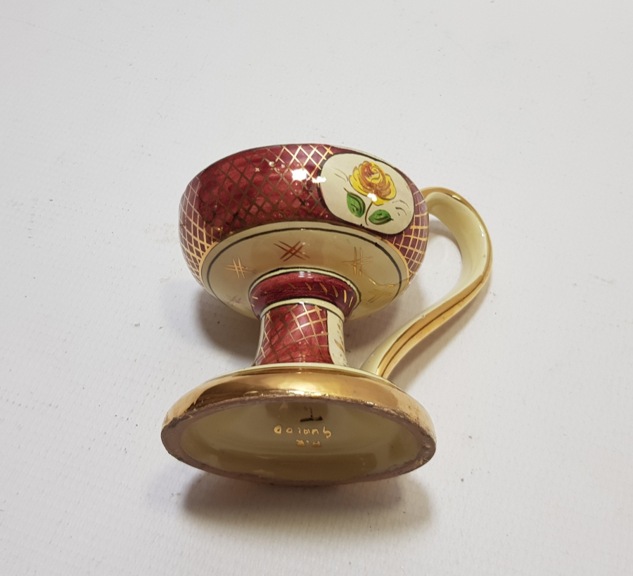 ÜZERİ EL BOYAMA VE ALTIN VARAKLI SANATÇI İMZALI ANTİKA PORSELEN EL MUMLUĞU