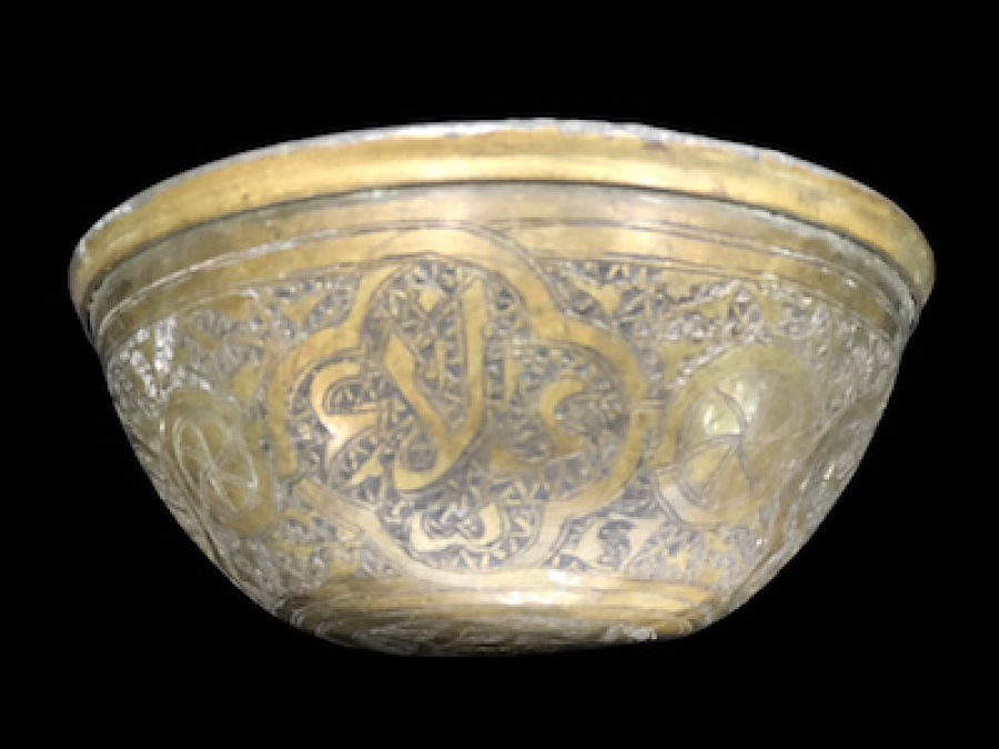 OSMANLI DÖNEM ETLİ BAKIR ÜZERİ KUFİ YAZILI ORJ ŞERBET BARDAĞI NADİR ÇIKAR OSMANLISI