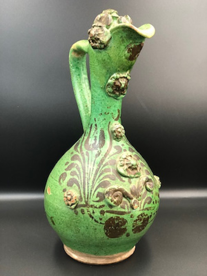 ORJINAL 19 YY ÇANAKKALE KULPLU NADİR YEŞİL RENKLİ SIRLI KIRMIZI HAMURLU TESTİ KUSURSUZ