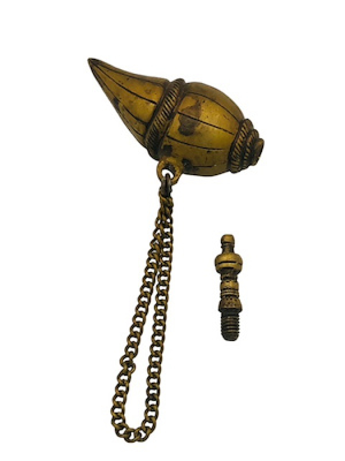 OSMANLI DÖNEMİ BRONZDAN MAMÜL AYKIRI FORMDA KAPAKLI ORJİNAL BARUTLUK NADİR MODEL