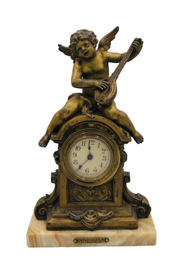 19 YY FRANSIZ TUTYADAN MAMÜL MELEKLİ ONİKS MERMER KAİDELİ SÖMİNE SAATİ TAKIMI SANATÇI İSİMLİ