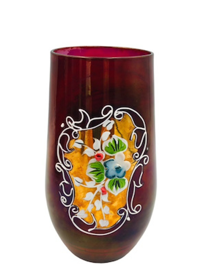 ESKİ CAM ÜZERİ TAŞLI ALTIN DORELİ SÜRAHİSİ VE 6 ADET BARDAKTAN OLUŞAN ŞERBETLİK TAKIMI ATIKSIZ